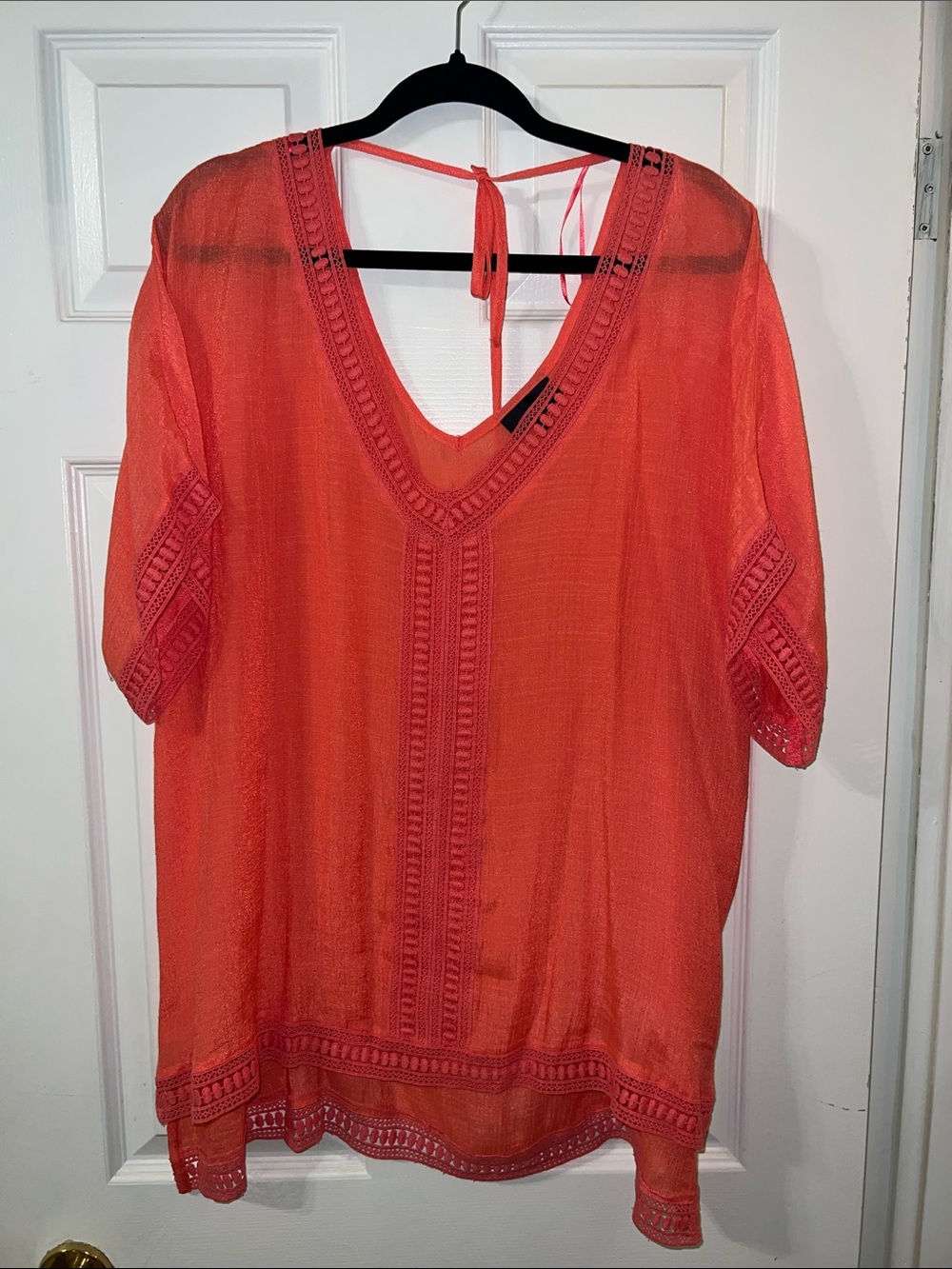 Addition Elle Coral Crochet-Trim V-Neck Tunic